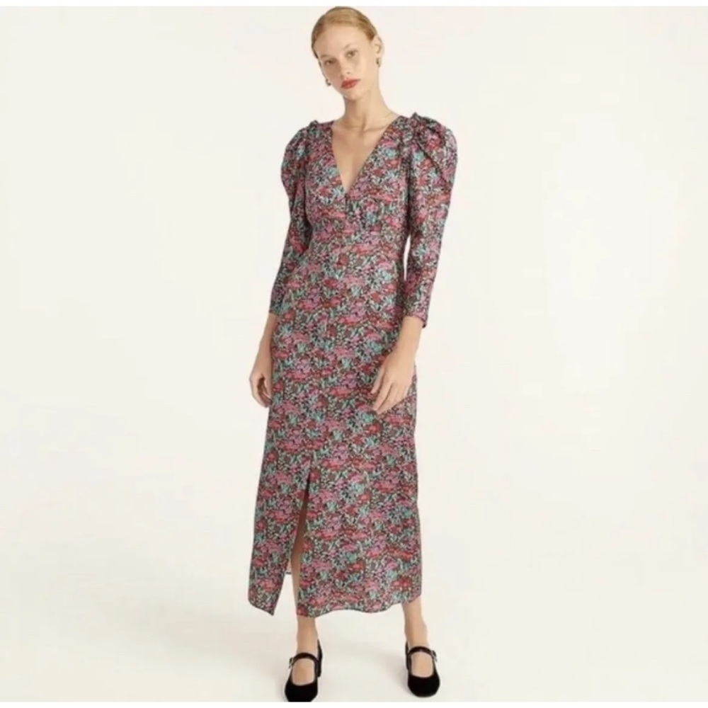 J. Crew collection floral puff sleeve midi dress size 4